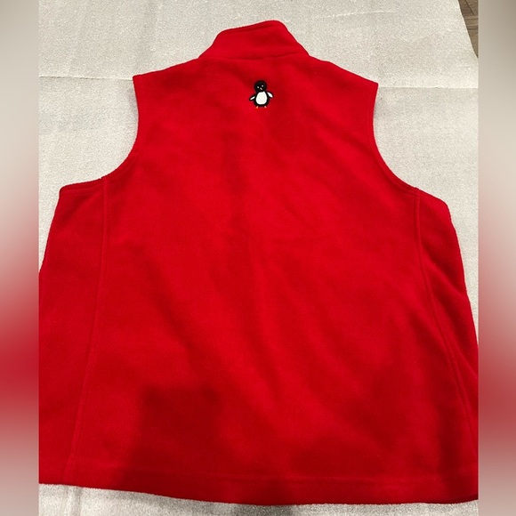 [L]Northern Reflections Red Fleece Vest with Winter Holiday Penguin Embroidery - Picture 6 of 8